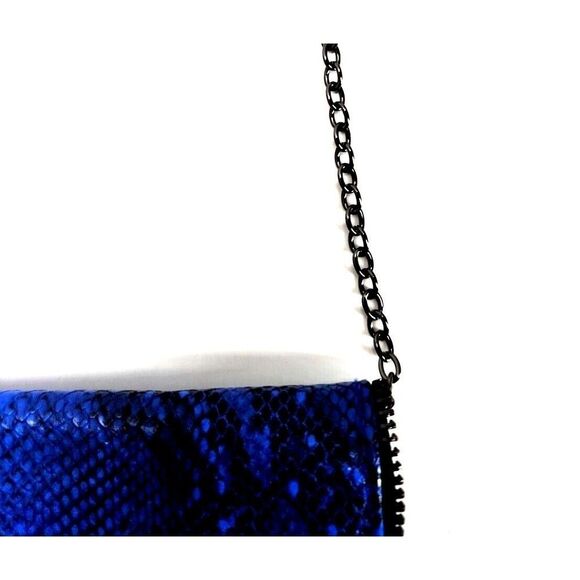 Lily & Ivy Purse Blue Snakeskin Envelope Clutch with Chain-link Shoulder Strap - Picture 6 of 8